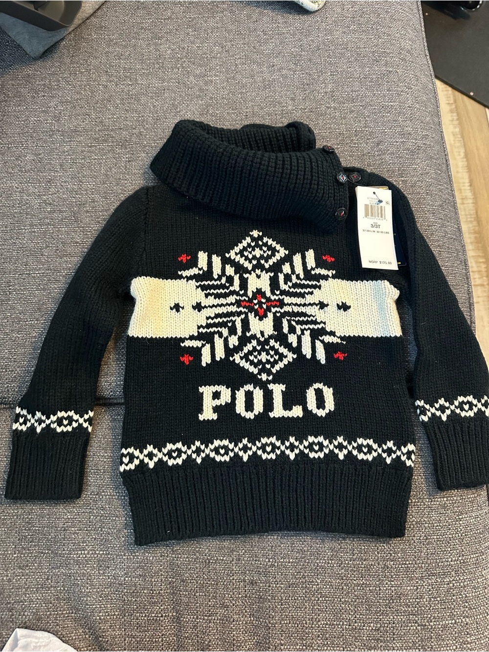 Polo by Ralph Lauren Black Turtleneck Fair Isle Logo Sweater